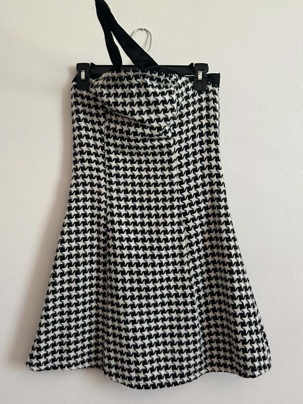 Black and White Houndstooth Strapless Mini Dress